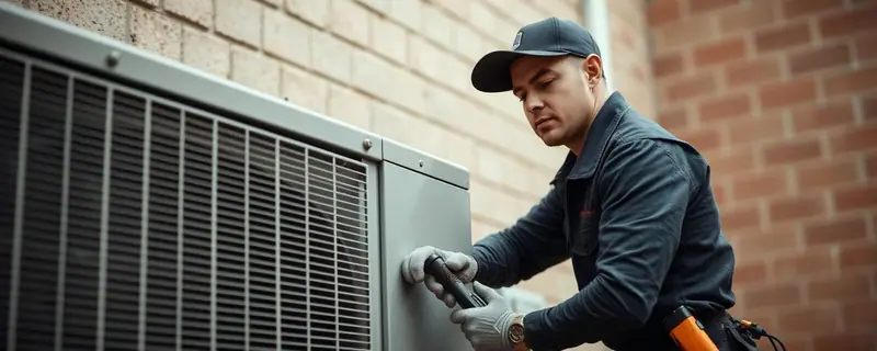 Brownstone Heating & Air Conditioning technician working on a heating system in Brooklyn